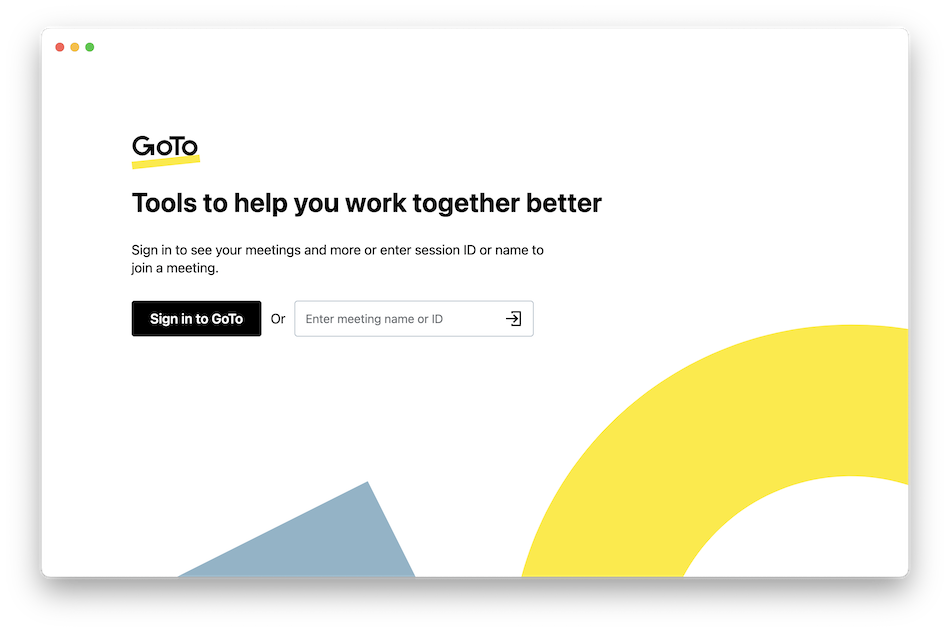 Landing page showing login and join meeting