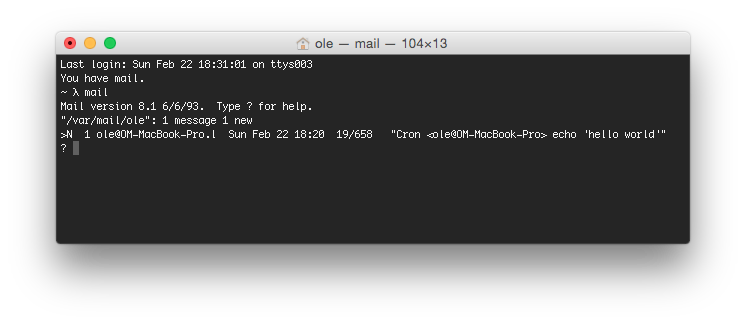 Terminal prompt saying 'You have mail.'